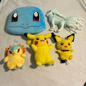 Pokémon Plush Lot all 5 Pikachu Raichu Squirtle Ninetales Typhlosion